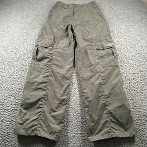 YoungLA Cargo Parachute Pants Womens S Olive Nylon Utility Outdoor Drawcord